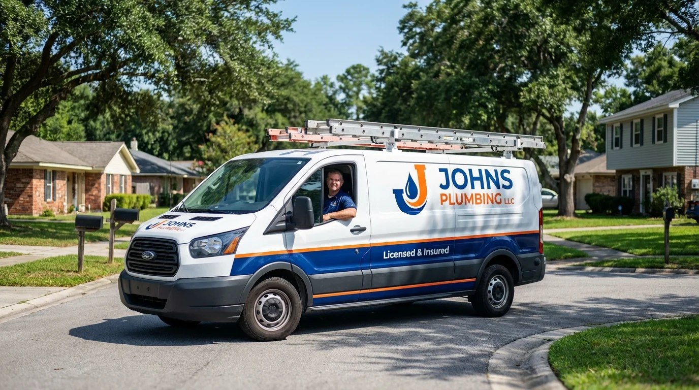 Johns Plumbing LLC service van in Marshfield, MA