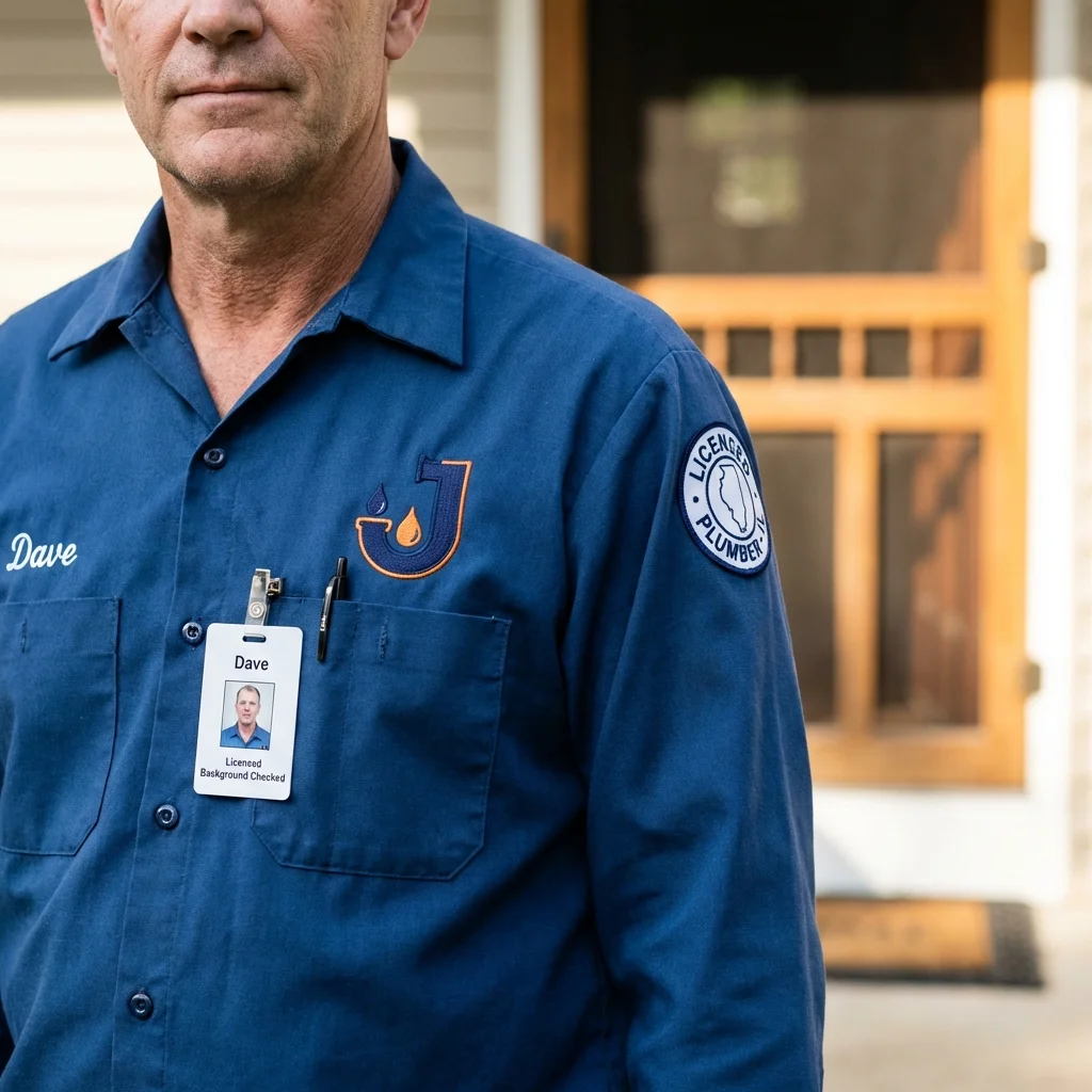 Licensed plumber showing ID badge in Marshfield, MA