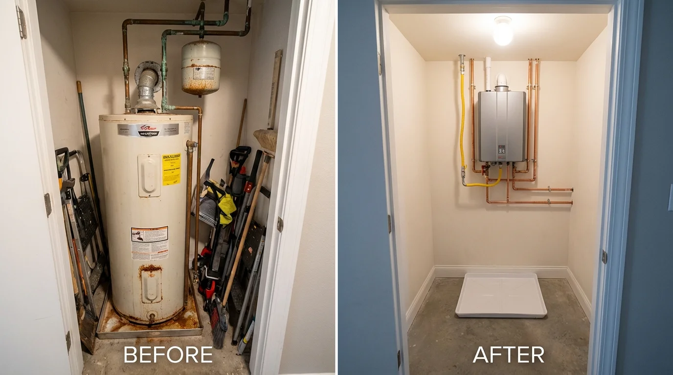 Tank water heater versus wall-mounted tankless unit comparison for Marshfield, MA homeowners